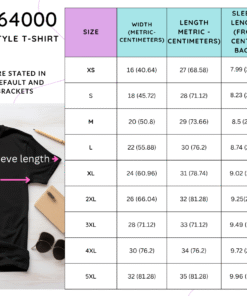 A size chart for a Gildan 64000 t-shirt