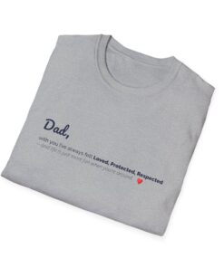 folded t-shirt with a Dad message text design on the front