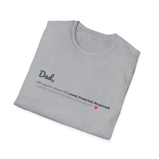 folded t-shirt with a Dad message text design on the front