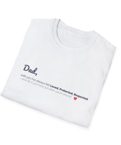 a white t-shirt with a dad text design on the front