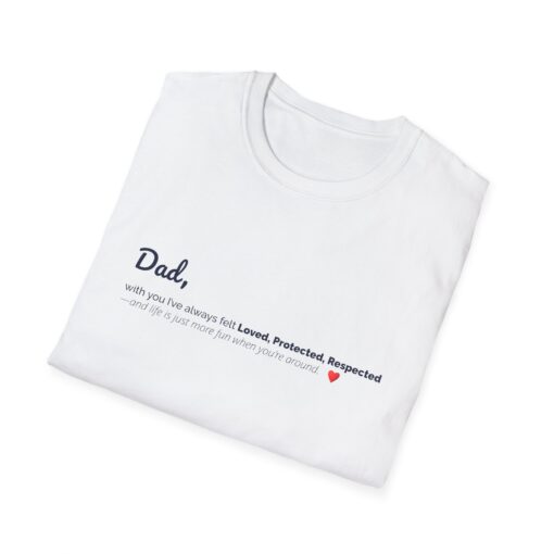 a white t-shirt with a dad text design on the front